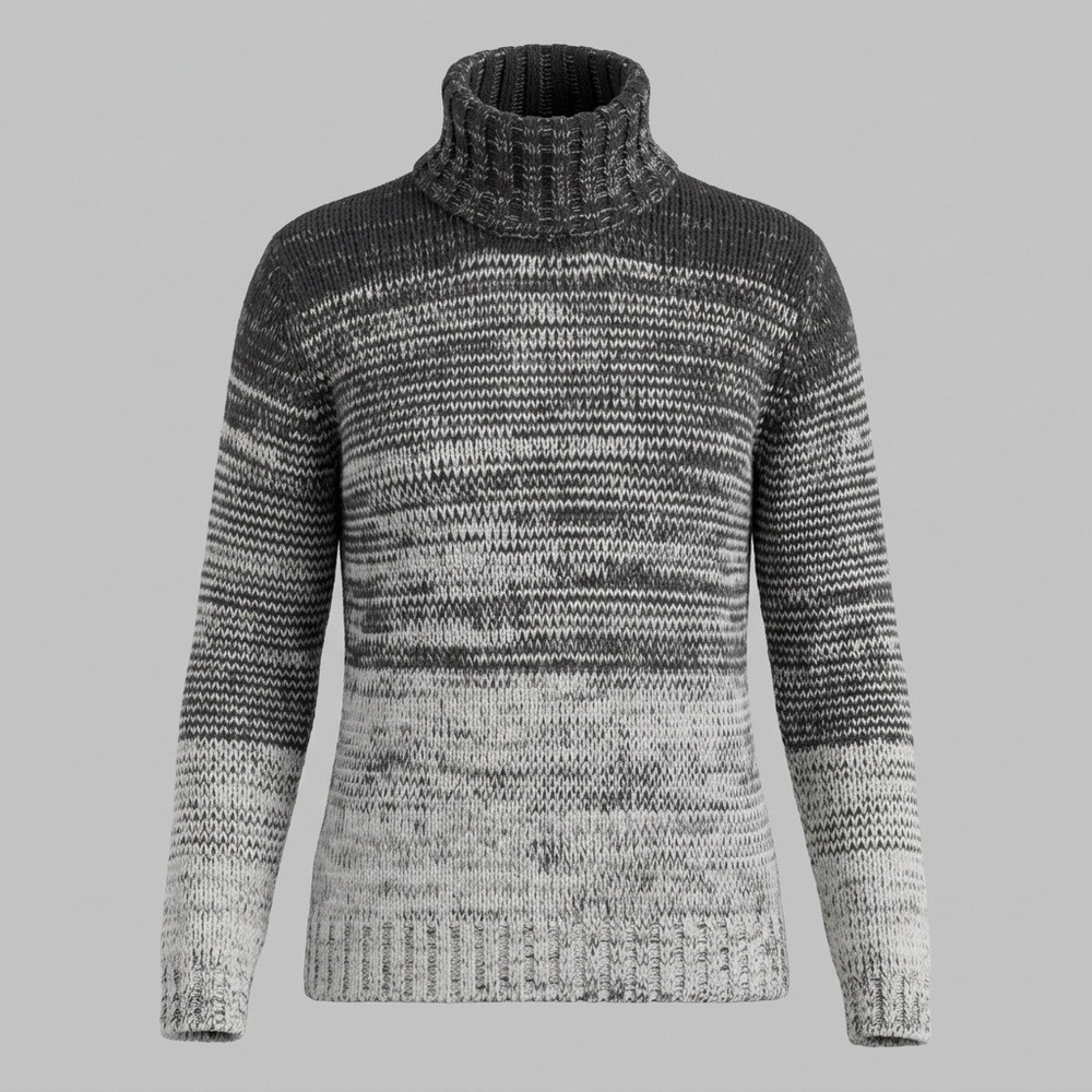 H&M Mens Large Grey Turtleneck Sweater Gradient Chunky Knit Wool Blend